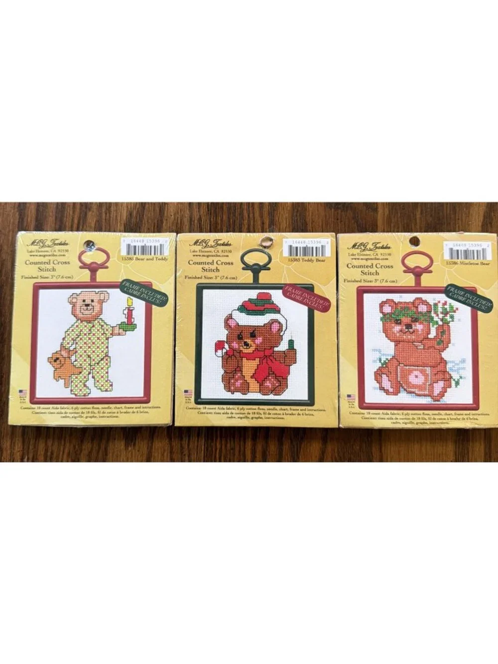 3 MCG Textiles Counted‎ Cross Stitch Kits: Bear& Teddy, Teddy  & Mistletoe Bears